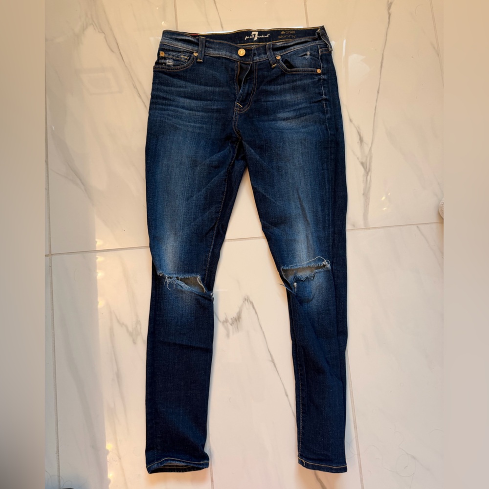Ripped 7 for all mankind skinny jeans